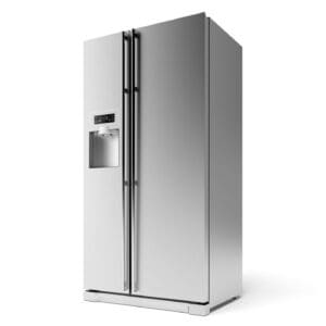 A full size refrigerator with a white background